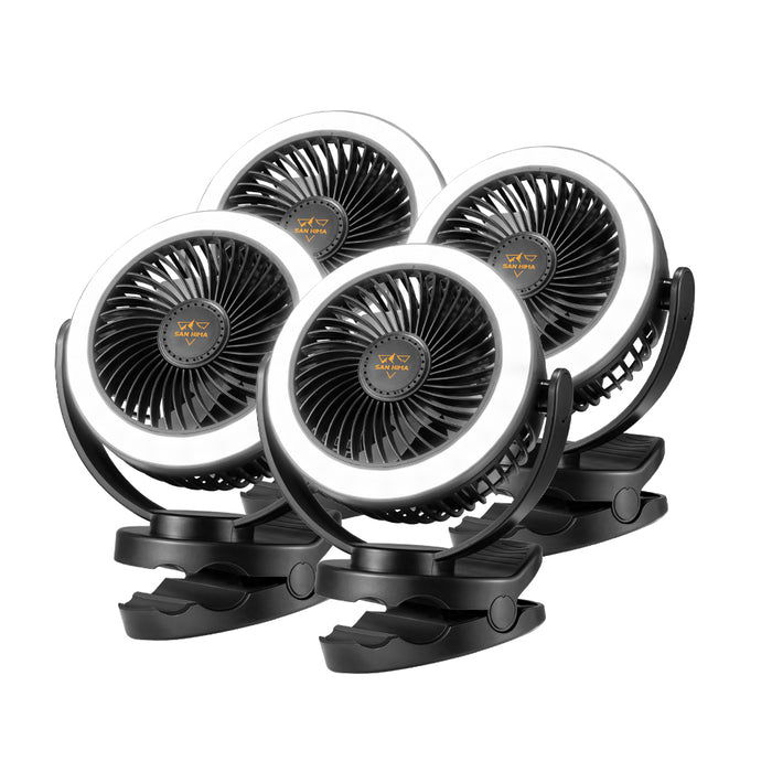 4 Pack San Hima 10000mAh Camping Fan Portable W/ LED Light USB Rechargeable Clip On