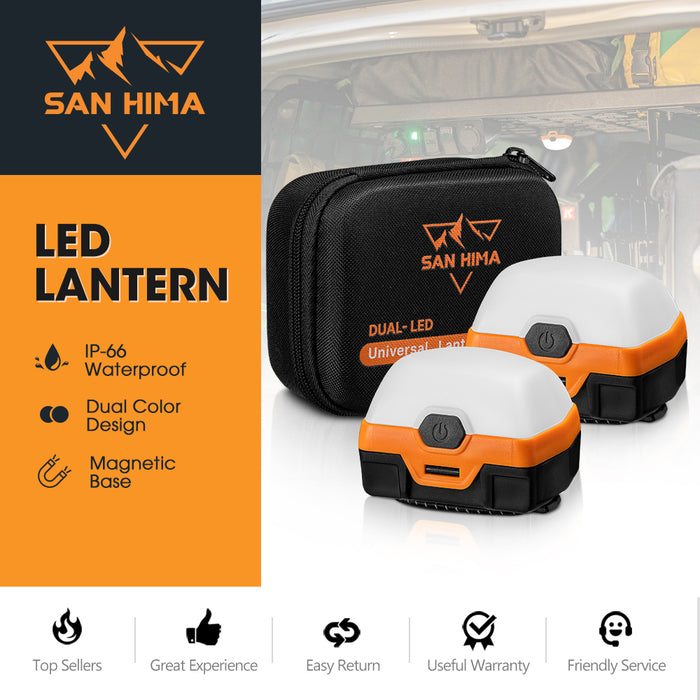 4 Pack San Hima Led Camping Lights Amber White W / Lithium Battery Rechargeable