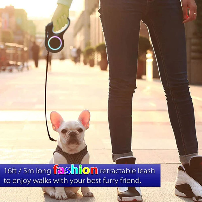 Led Retractable Dog Leash Rechargeable no Tangle Anti Slip