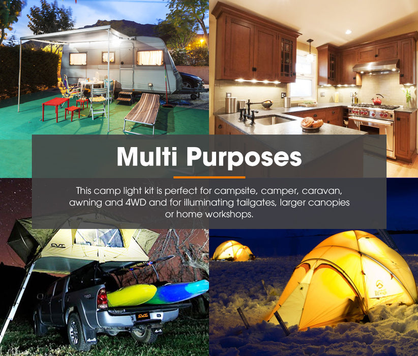 6Pcs 12V Led Strip Light Bar Waterproof Amber White Lights Camping Boat