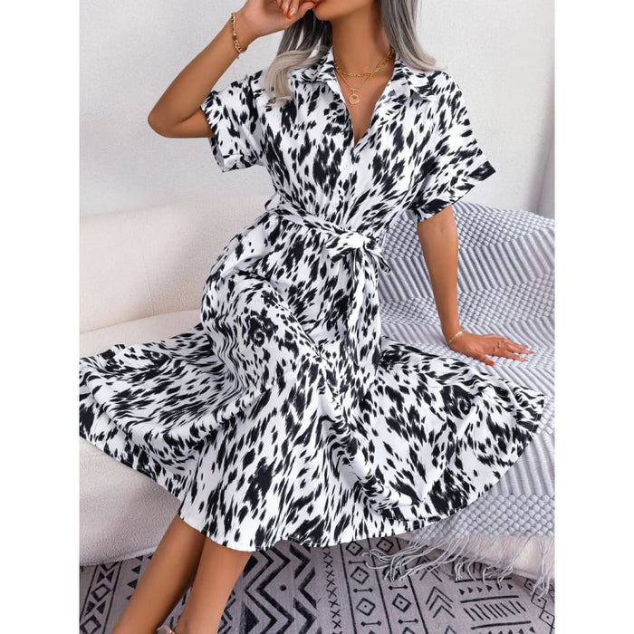 Leopard Print Batwing Sleeve Shirt Dress for Summer