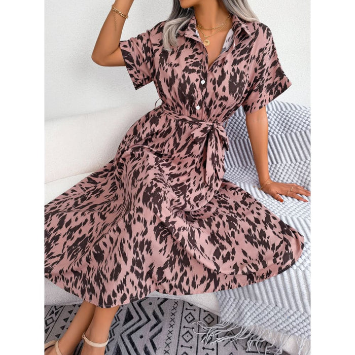 Leopard Print Batwing Sleeve Shirt Dress for Summer