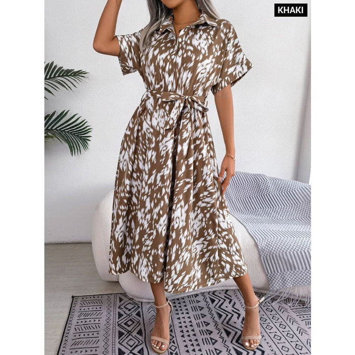 Leopard Print Batwing Sleeve Shirt Dress for Summer