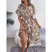 Leopard Print Batwing Sleeve Shirt Dress for Summer