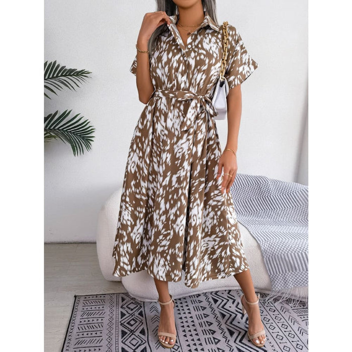 Leopard Print Batwing Sleeve Shirt Dress for Summer
