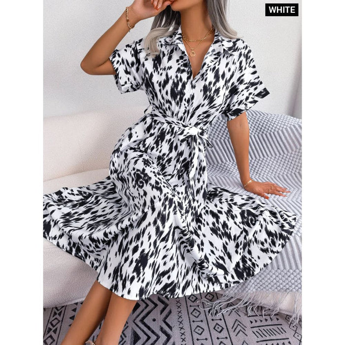 Leopard Print Batwing Sleeve Shirt Dress for Summer