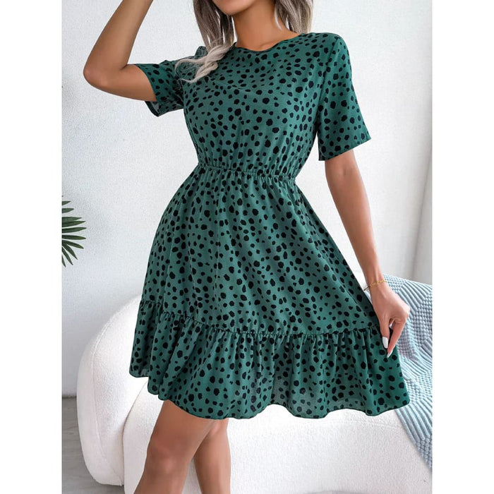 Leopard Print Ruffle a Line Dress