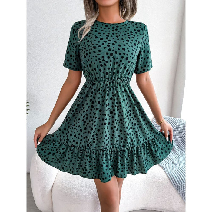 Leopard Print Ruffle a Line Dress