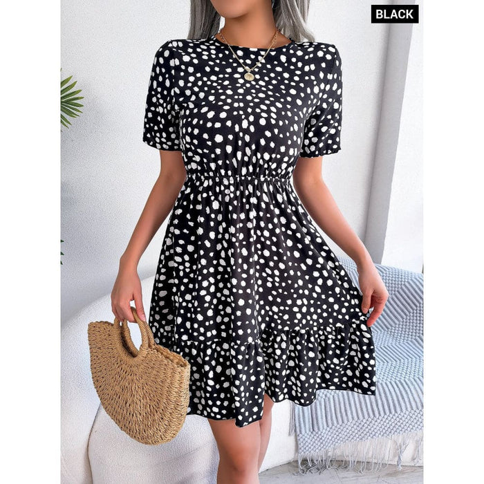 Leopard Print Ruffle a Line Dress