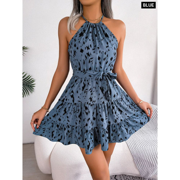 Leopard Print Ruffled Halter Dress for Summer