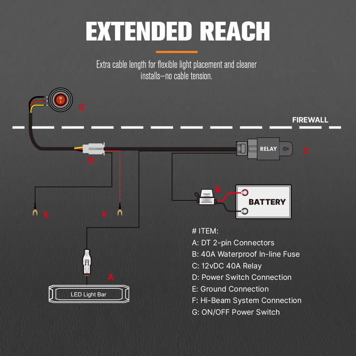 1 Way High Beam Wiring Harness W / Dt 2-Pin Connectors For Led Light Bar
