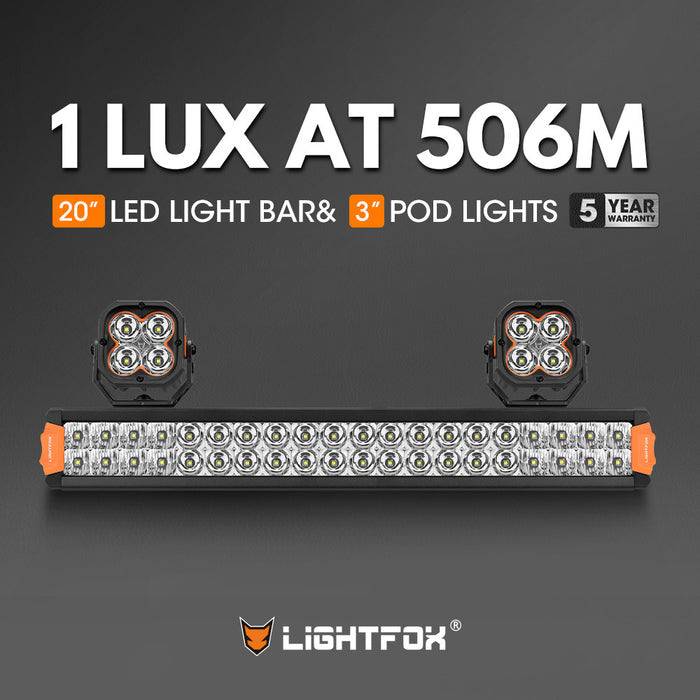 20" Osram Led Light Bar + Pairâ 3"Â Ledâ Podâ Lights Combo Kit Offroad 4X4