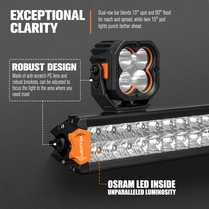 20" Osram Led Light Bar + Pairâ 3"Â Ledâ Podâ Lights Combo Kit Offroad 4X4
