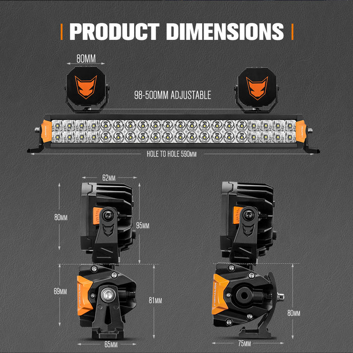 20" Osram Led Light Bar + Pairâ 3"Â Ledâ Podâ Lights Combo Kit Offroad 4X4