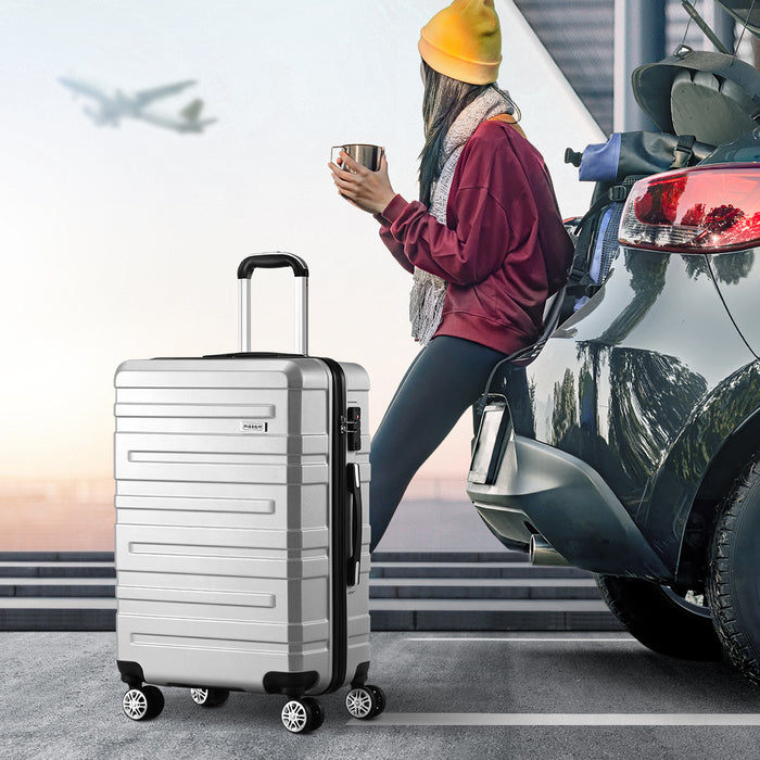 28" Luggage Suitcase Trolley Set Travel Tsa Lock Storage Hard Case Silver