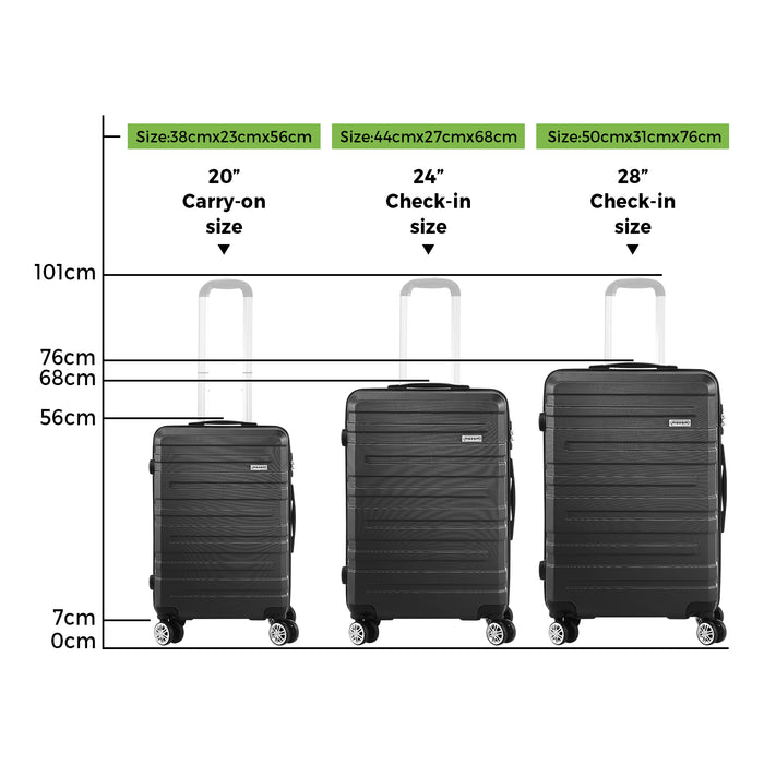 3Pcs Luggage Suitcase Trolley Set Travel Tsa Lock Storage Hard Case Black