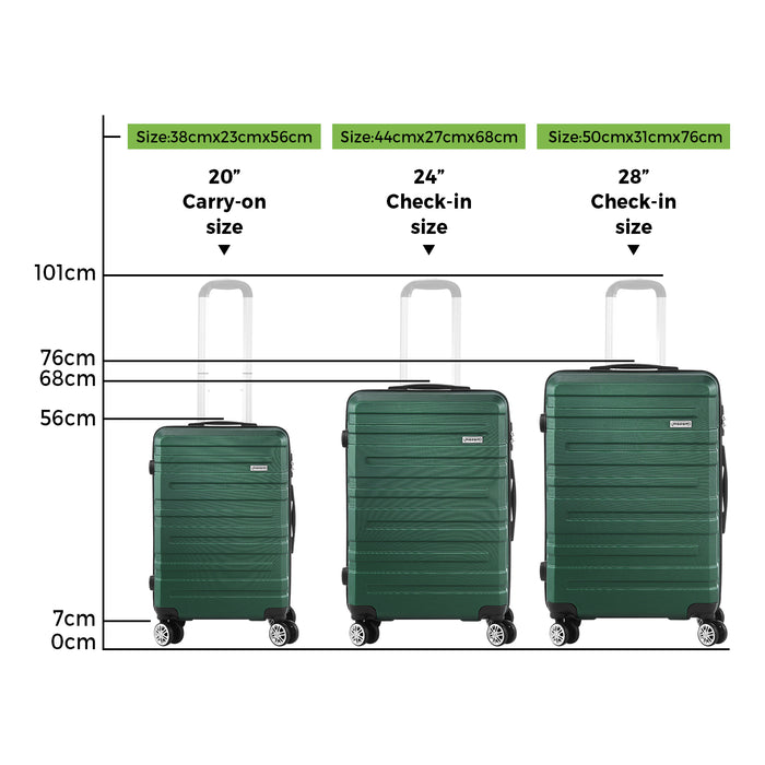 3 Pack Luggage Suitcase Trolley Set Travel Tsa Lock Storage Hard Case Green