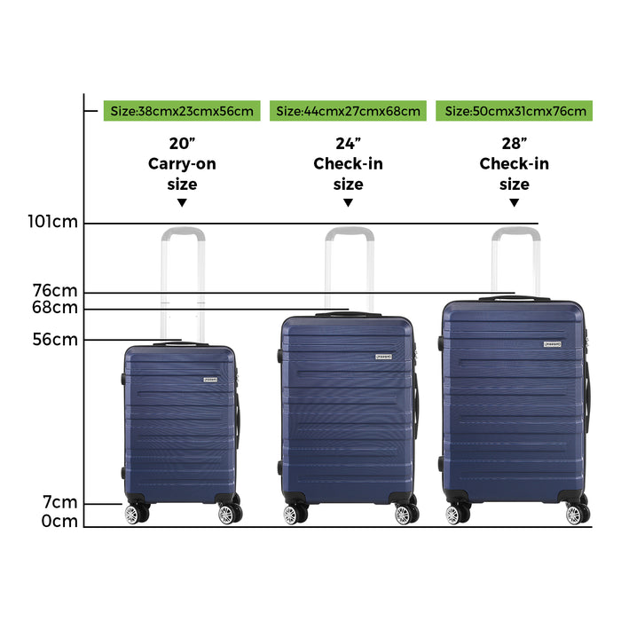 3 Pack Luggage Suitcase Trolley Set Travel Tsa Lock Storage Hard Case Navy
