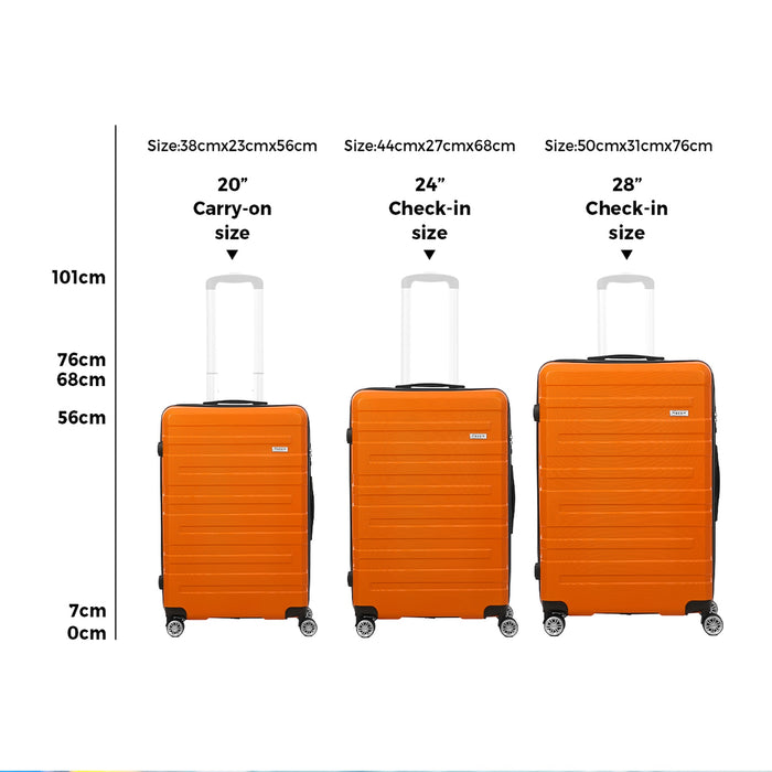 3Pcs Luggage Suitcase Trolley Set Travel Tsa Lock Storage Hard Case Orange