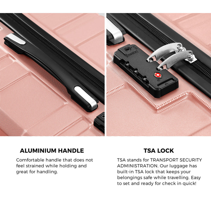 3Pcs Luggage Suitcase Trolley Set Travel Tsa Lock Storage Hard Case Pink