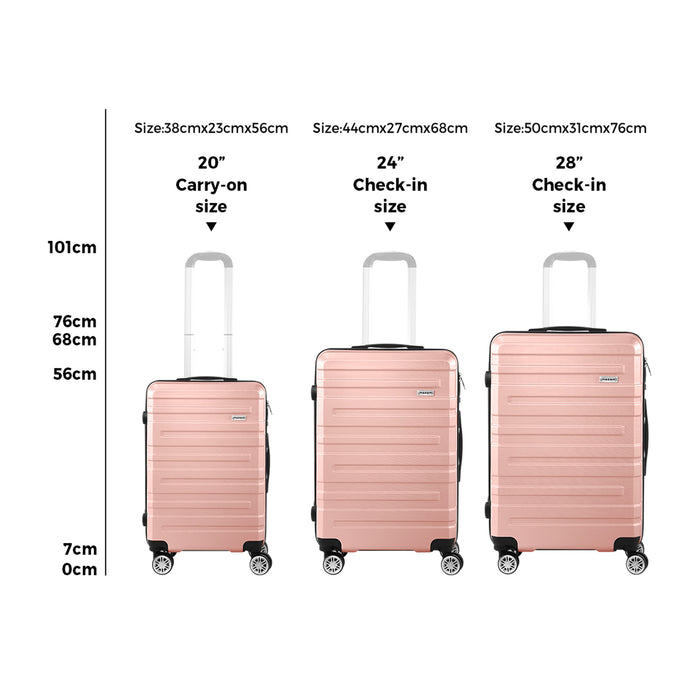 3Pcs Luggage Suitcase Trolley Set Travel Tsa Lock Storage Hard Case Pink