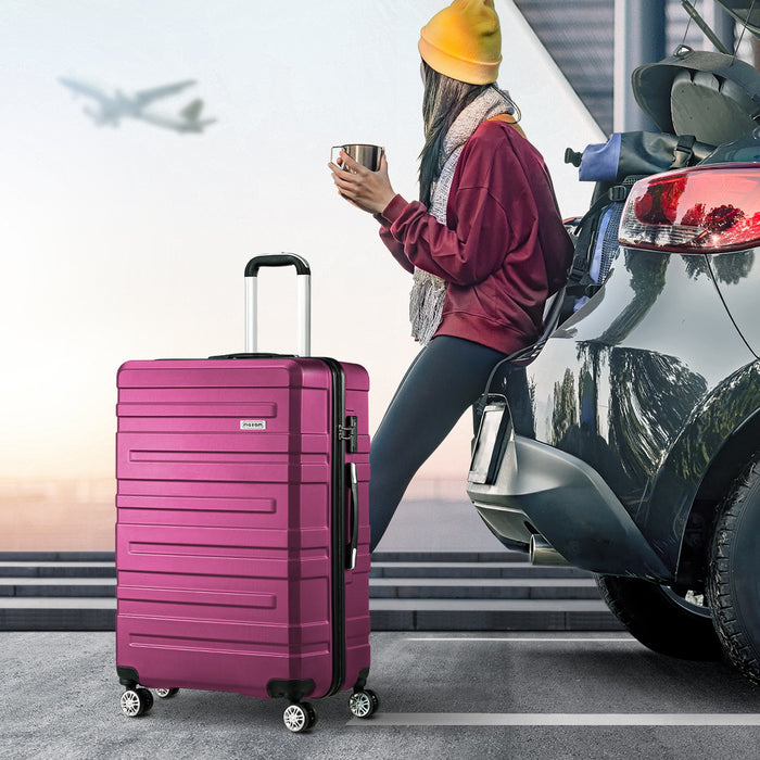 3Pc Luggage Suitcase Trolley Set Travel Tsa Lock Storage Hard Case Magenta