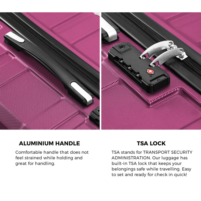 3Pc Luggage Suitcase Trolley Set Travel Tsa Lock Storage Hard Case Magenta