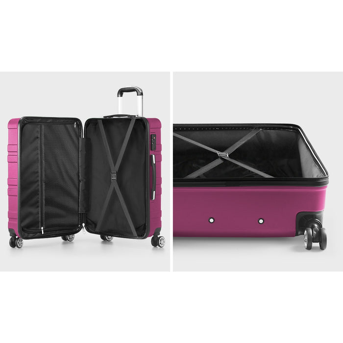 3Pc Luggage Suitcase Trolley Set Travel Tsa Lock Storage Hard Case Magenta