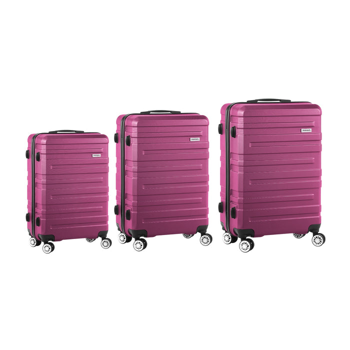 3Pc Luggage Suitcase Trolley Set Travel Tsa Lock Storage Hard Case Magenta