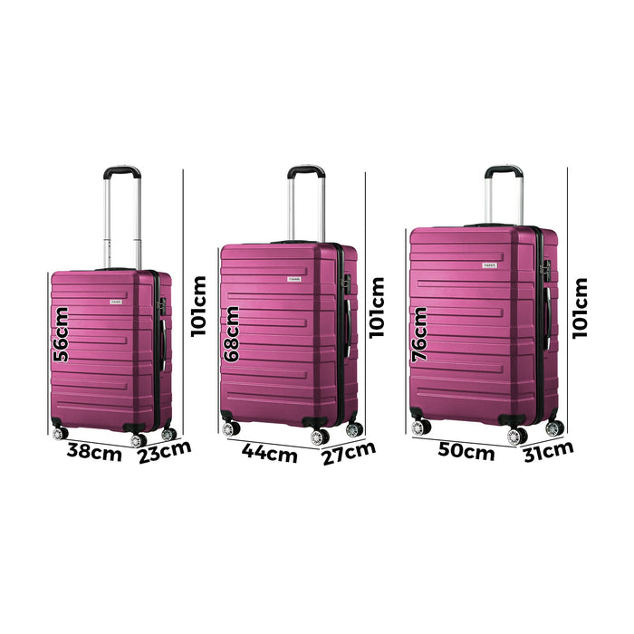 3Pc Luggage Suitcase Trolley Set Travel Tsa Lock Storage Hard Case Magenta