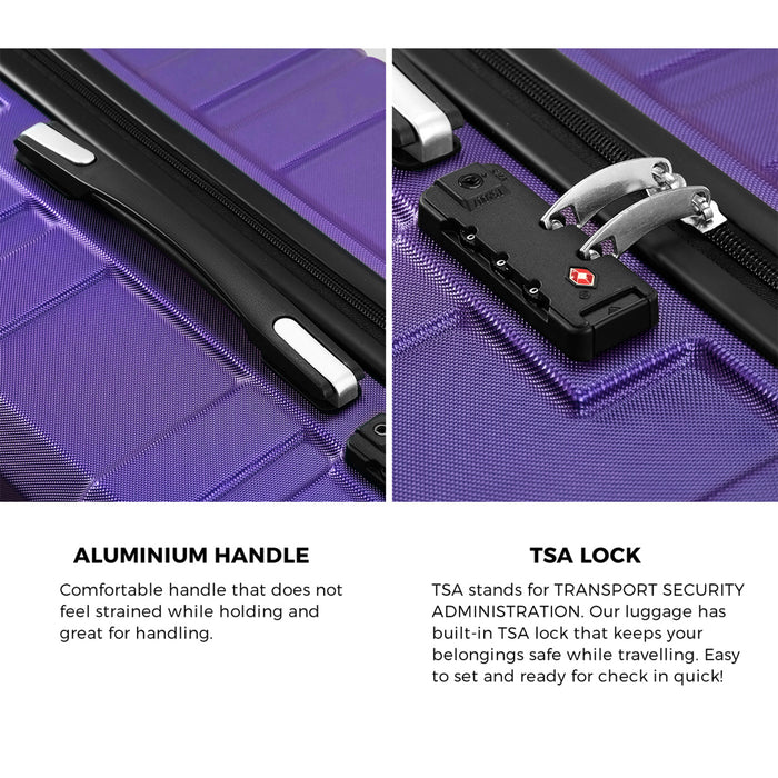 3Pcs Luggage Suitcase Trolley Set Travel Tsa Lock Storage Hard Case Purple