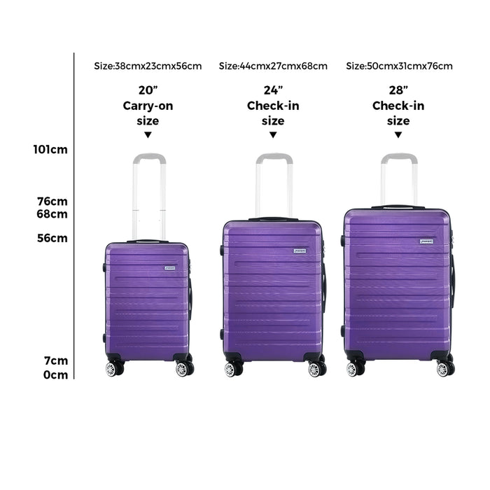 3Pcs Luggage Suitcase Trolley Set Travel Tsa Lock Storage Hard Case Purple