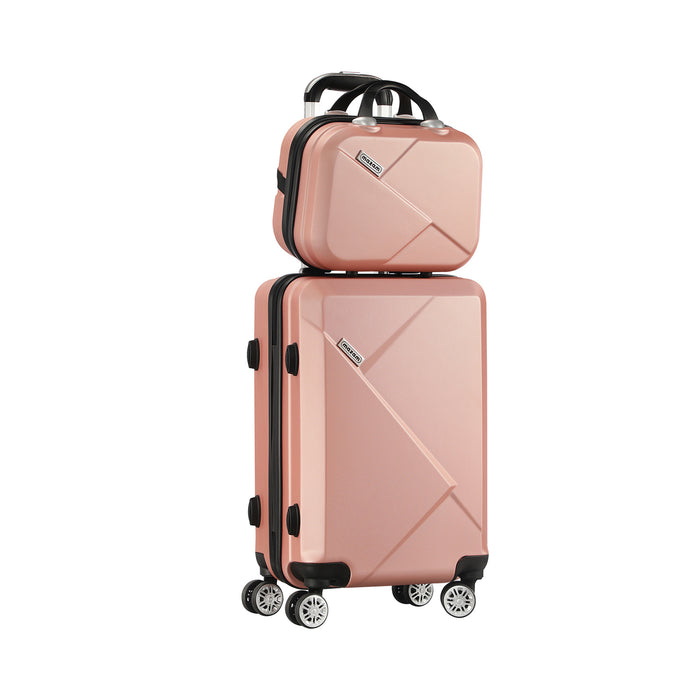 2Pcs Luggage Suitcase Trolley Set Travel Tsa Lock Storage Hard Case Pink