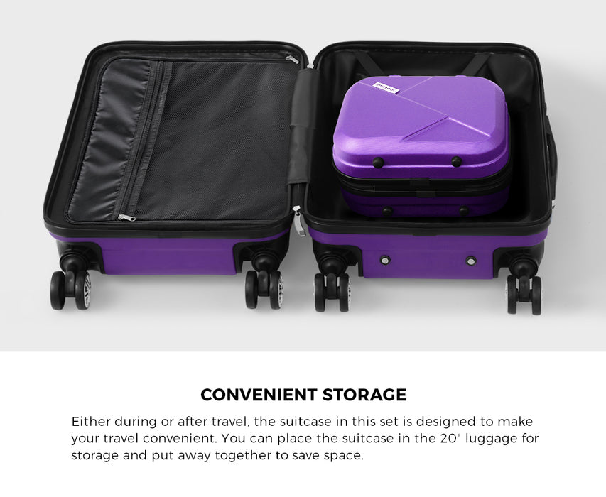 2Pcs Luggage Suitcase Trolley Set Travel Tsa Lock Storage Hard Case Purple