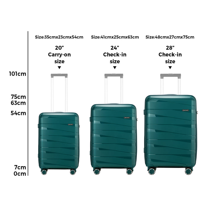 3Pcs Luggage Suitcase Trolley Set Travel Tsa Lock Storage Pp Case Green