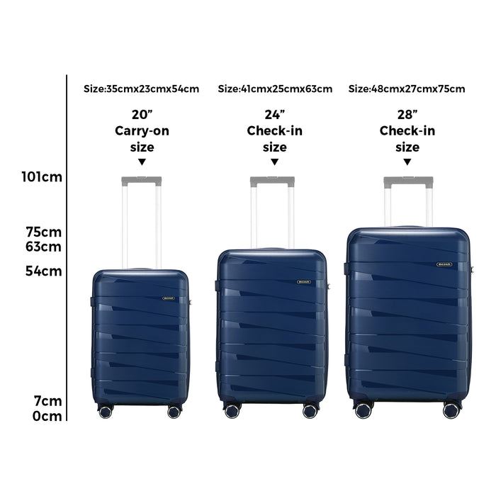 3Pcs Luggage Suitcase Trolley Set Travel Tsa Lock Storage Pp Case Navy