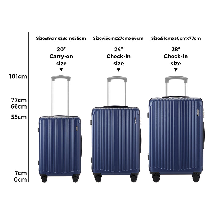 3Pcs Luggage Suitcase Trolley Set Travel Tsa Lock Storage Abs Case Navy
