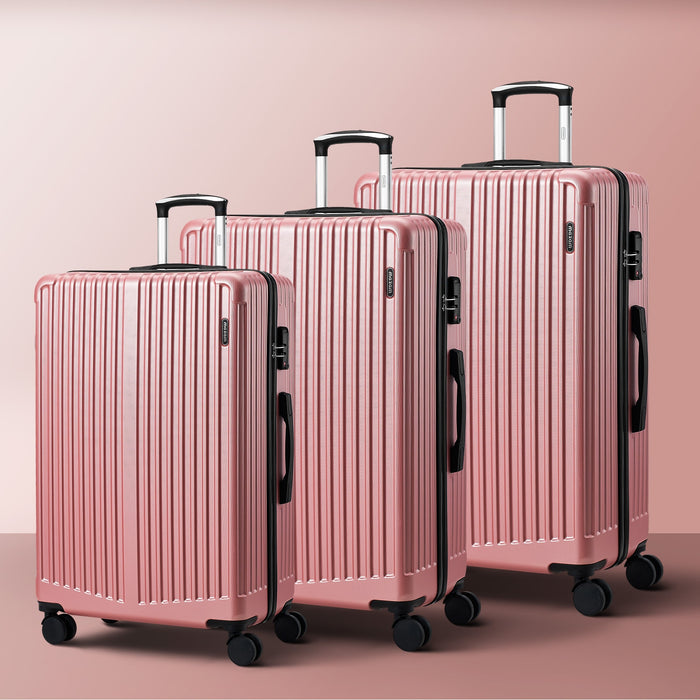 3Pcs Luggage Suitcase Trolley Set Travel Tsa Lock Storage Abs Case Pink