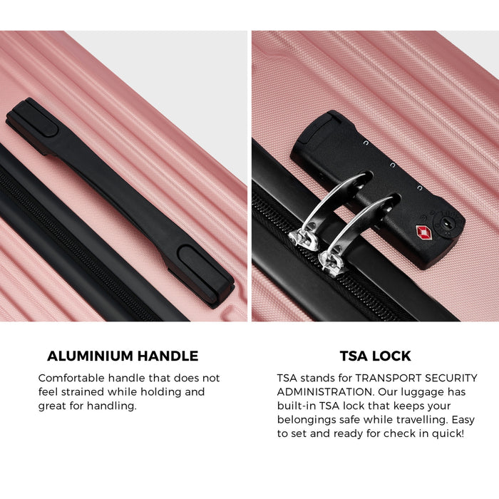 3Pcs Luggage Suitcase Trolley Set Travel Tsa Lock Storage Abs Case Pink