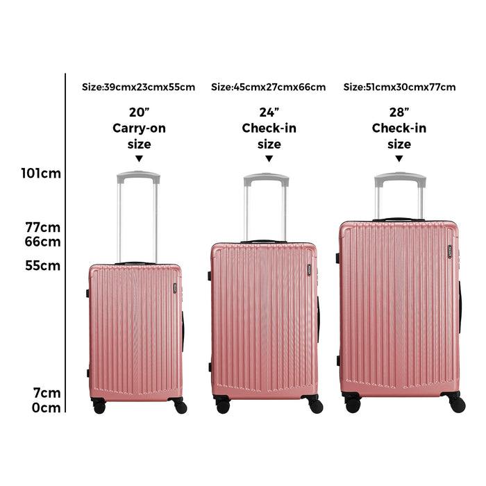 3Pcs Luggage Suitcase Trolley Set Travel Tsa Lock Storage Abs Case Pink
