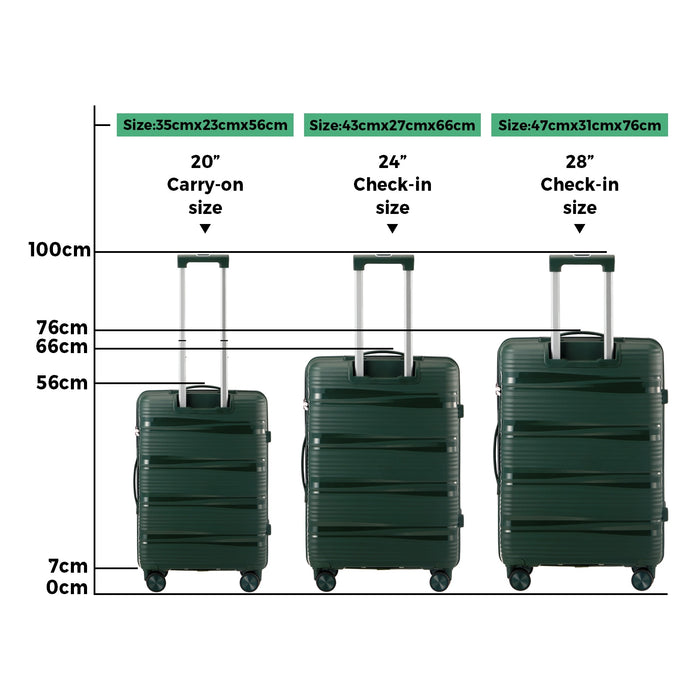 3Pcs Luggage Suitcase Trolley Set Travel Pp Case Tsa Lock Storage Green