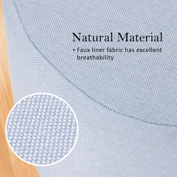 Light Blue Fabric Ottoman Round Wooden Leg Foot Stool