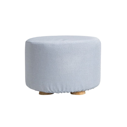 Light Blue Fabric Ottoman Round Wooden Leg Foot Stool
