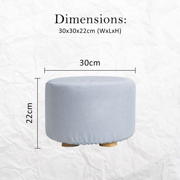 Light Blue Fabric Ottoman Round Wooden Leg Foot Stool