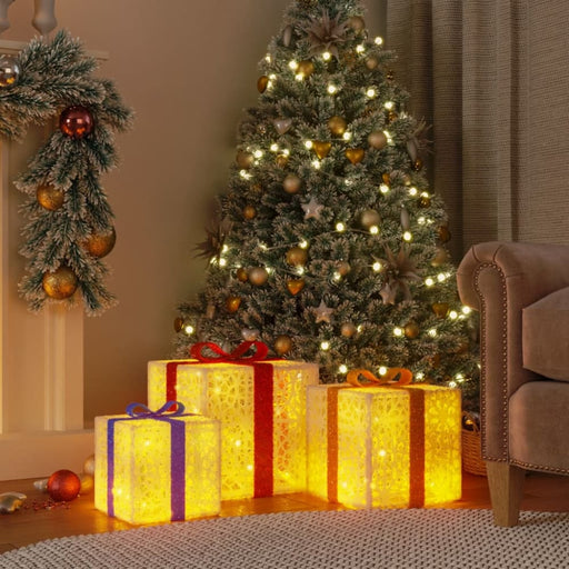 Lighted Christmas Boxes 3 Pcs 64 Leds Warm White Tplxaa