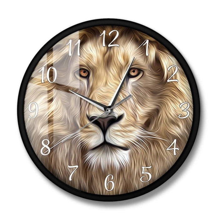 Lion Face Modern Print Wall Clock Frameless Silent Non