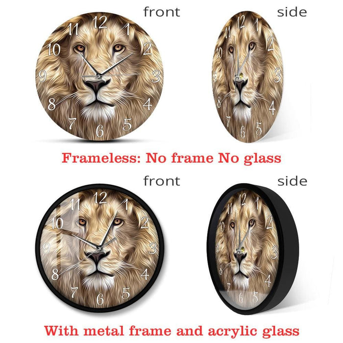 Lion Face Modern Print Wall Clock Frameless Silent Non