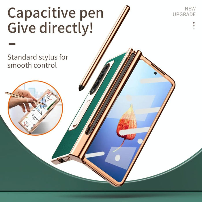 Litchi Leather Hinged Phone Case Pen For Samsung Galaxy z