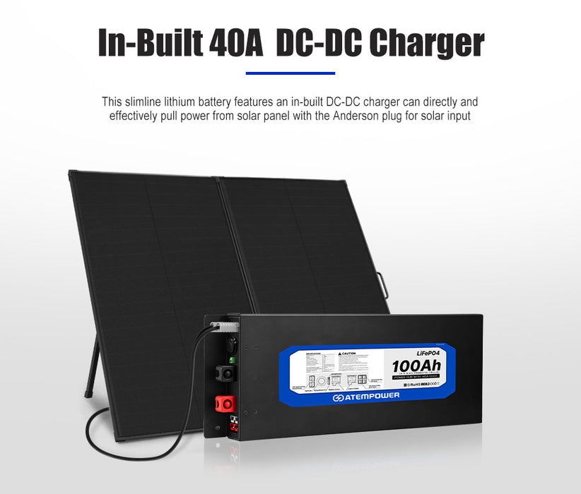 12V 100Ah Slimline Lithium Battery Built-In 40A Dc-Dc Charger