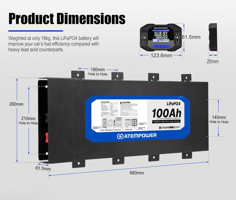 12V 100Ah Slimline Lithium Battery Built-In 40A Dc-Dc Charger